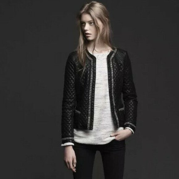Zara Jackets & Blazers - Zara Quilted Faux Leather Beaded Jacket
